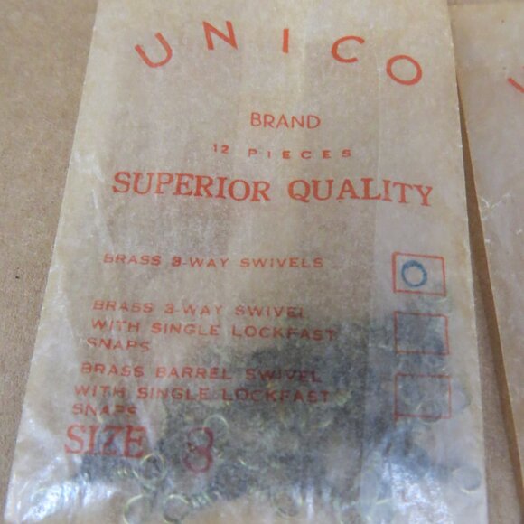 Unico Vintage Fishing Brass 3-Way Swivels Size 8- 12 packs of 12 swivels NOS IOB - Picture 2 of 6